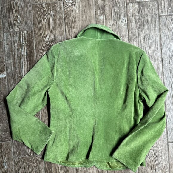 Vintage Green Leather Blazer Jacket‎ Cervelle M Rose Detail Womens Cottagecore - Picture 6 of 6